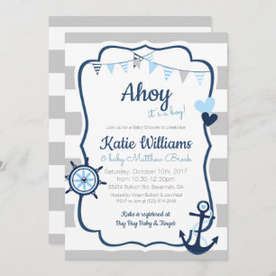 Ancre nautique Blue Boy Baby shower Invitation