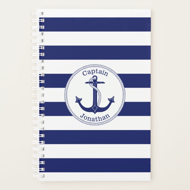 Ancre nautique Capitaine Marine Bleu Stripe (Devant)