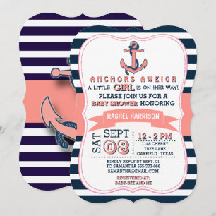 Ancre nautique de la fille Bébé Douche Invitations