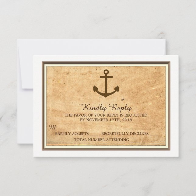 Ancre nautique encadré Vintage mariage papier RSVP (Devant)