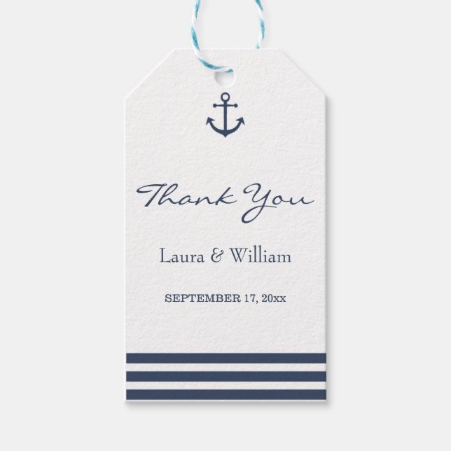 Ancre nautique et étiquettes cadeaux Mariage rayé (Devant)