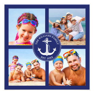 Ancre nautique Famille Photo Collage Cadre bleu