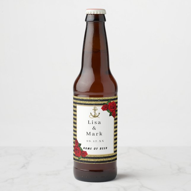 Ancre nautique Gold Black Stripes Bière Étiquettes (Devant)