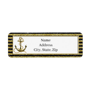 Ancre nautique Gold Black Stripes Étiquette de adr
