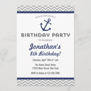 Ancre nautique Invitation Anniversaire Marine Bleu