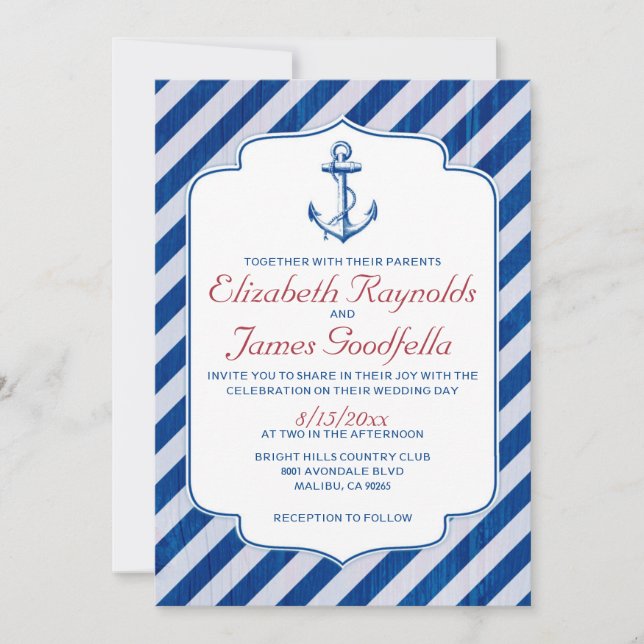 Ancre Nautique Invitations de mariage (Devant)