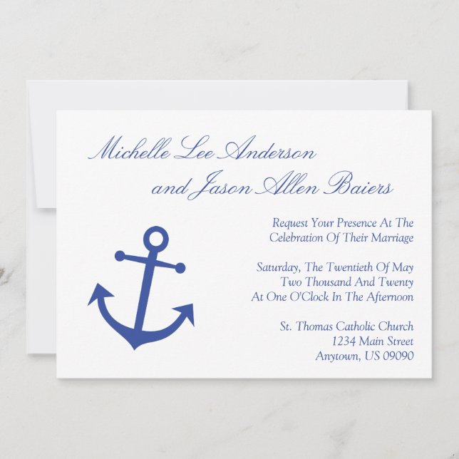 Ancre nautique - Invitations de mariage (Marine) (Devant)