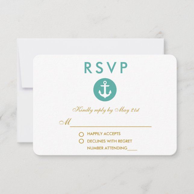 Ancre nautique mariage Turquoise RSVP Gold (Devant)