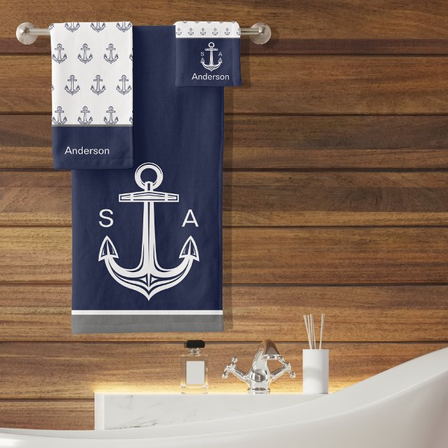 Ancre nautique monogramme Bleu Blanc Côté (Créateur téléchargé)