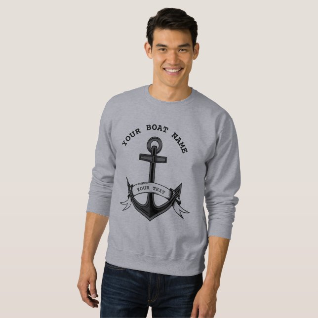 Ancre Nautique Noir Gris Mens Sweatshirt (Devant entier)