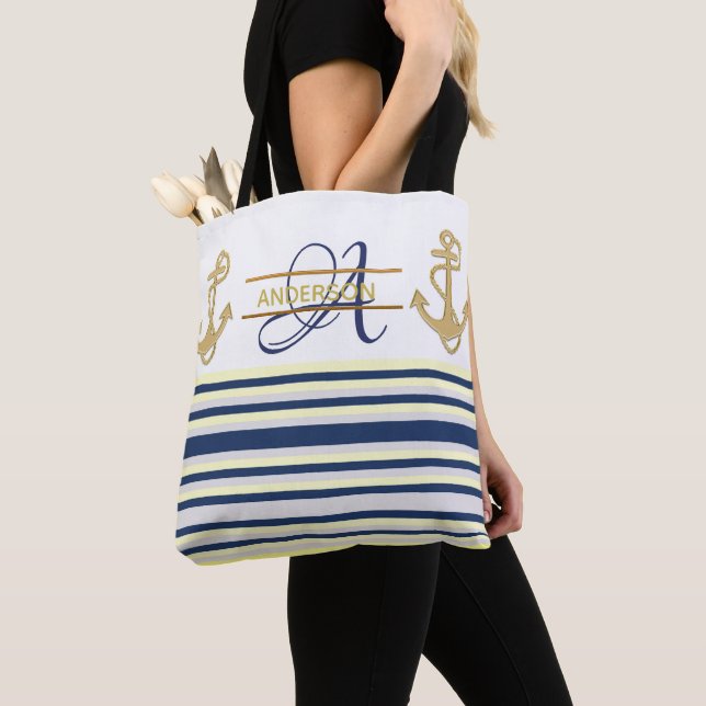 Ancre nautique Sacs fourre-tout de MONOGRAM d'or b (De près)