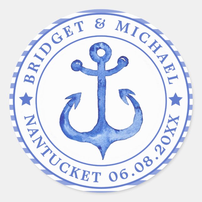 Ancre nautique - Stickers de mariage rayé de la ma (Devant)