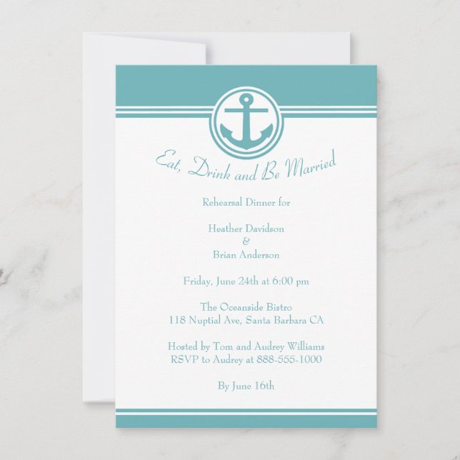 Ancre nautique turquoise Dîner Invitation (Devant)