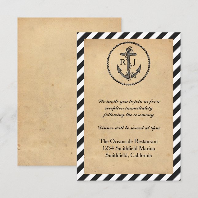 Ancre nautique vintage - Invitation de réception (Devant / Derrière)