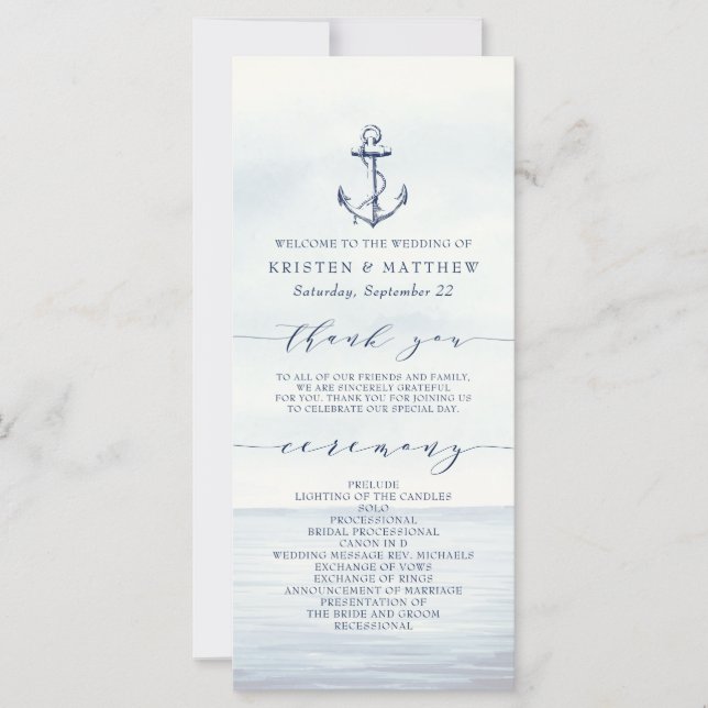 Ancre nautique Watercolor Ocean Wedding Programme (Devant)