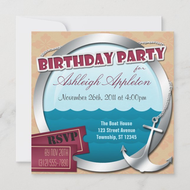 Ancre & Porthole En Mer Invitations Anniversaires (Devant)