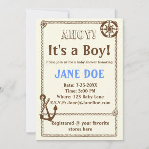 Ancre Rétro Cute Invitation Baby shower nautique
