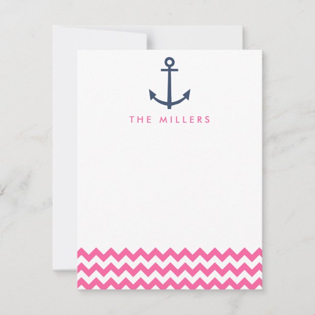 Ancre rose Chevron Monogram Invitation papeterie (Devant)