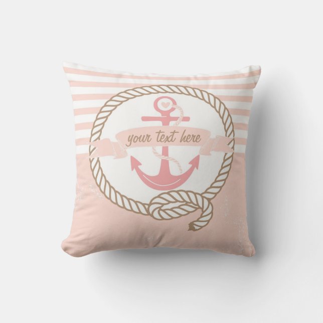 Ancre rose et bannière Nautique Coussin personnali (Recto)