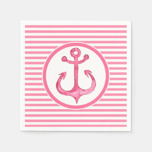 Ancre rose marine serviettes en papier rayé