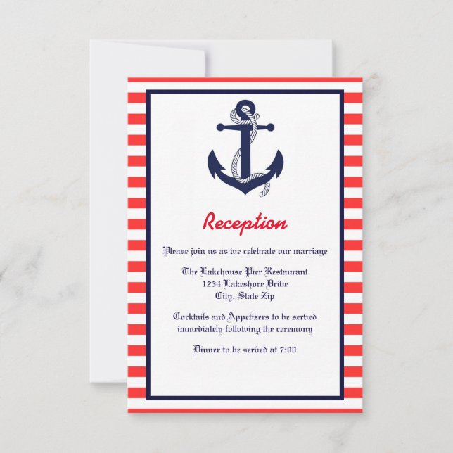 Ancre Rouge Blanc & Bleu - Invitation de réception (Devant)