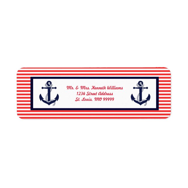Ancre rouge blanc et bleu - Étiquettes d'adresse d (Devant)