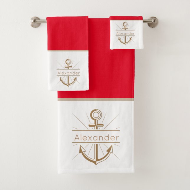 Ancre rouge côtière Nom du monogramme nautique (En situation)