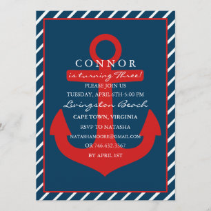 Ancre rouge et bleu Invitation d'anniversaire
