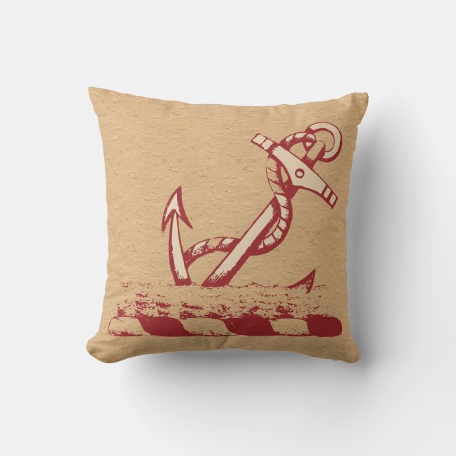 Ancre rouge sur un coussin bronzage Nubby (Recto)