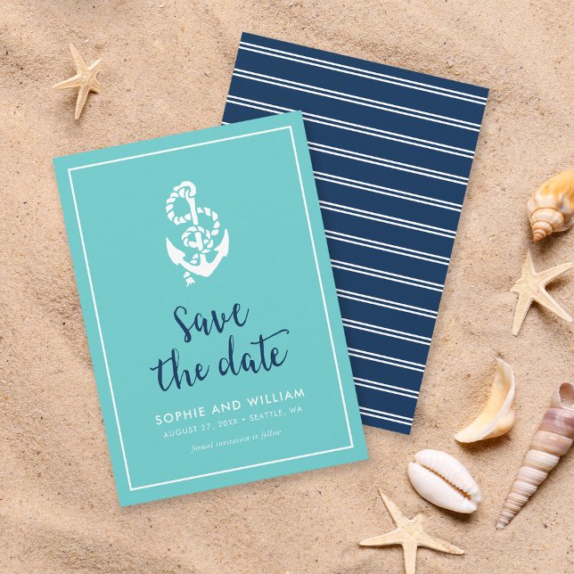 Ancre Turquoise et Bleu Écriture Save the Date (Créateur téléchargé)