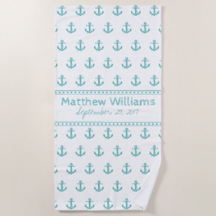 Ancre turquoise nautique Serviette de plage person