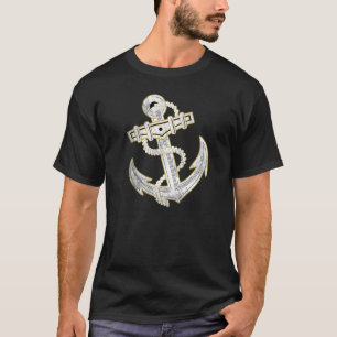 Ancre vintage d'or, le T-shirt noir des hommes