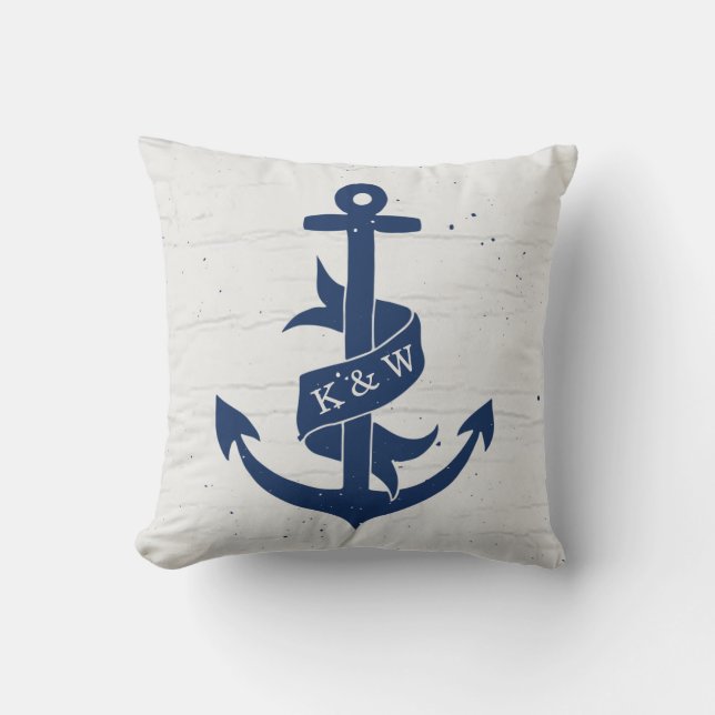 Ancre Vintage rustique Monogramme Coussin / Marine (Recto)