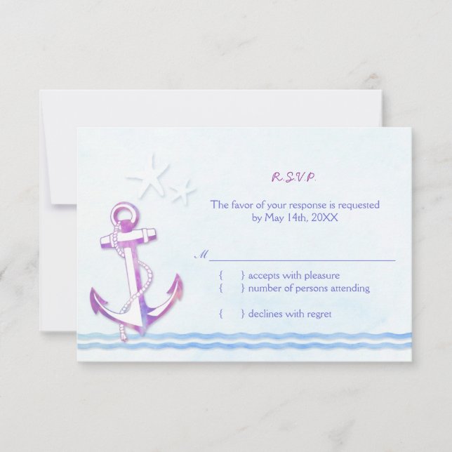 Ancre violette Nautical Beach Wedding RSVP (Devant)