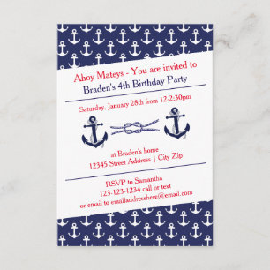 Ancres Ahoy fête d'anniversaire - Invitation 3x5