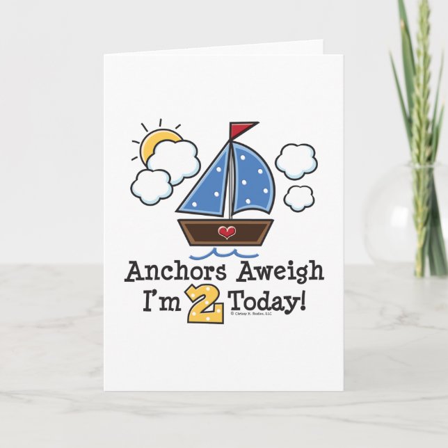 Ancres Aweigh Sailboat 2e anniversaire Invitations (Devant)