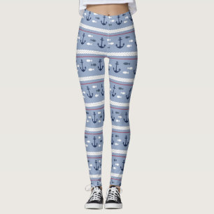 Ancres nautiques bleues et blanches Leggings