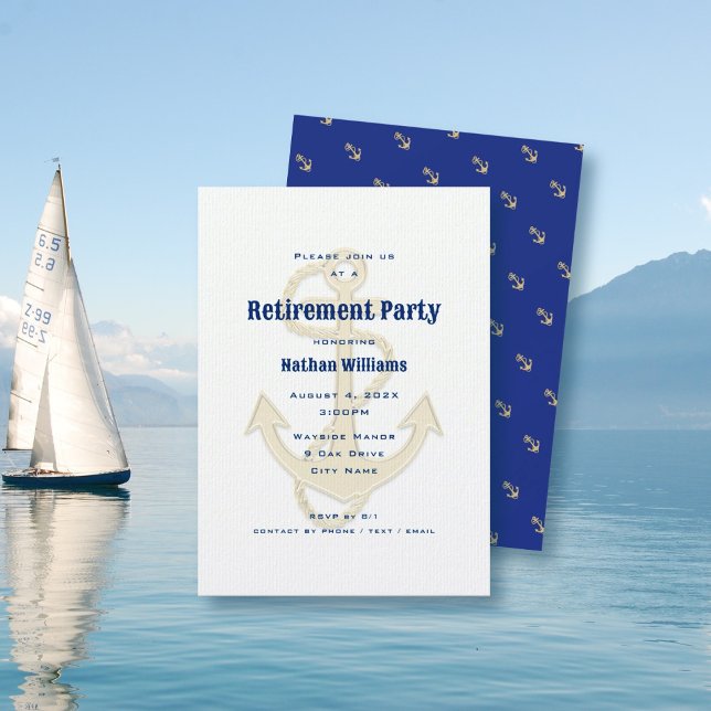 Ancres nautiques Marine Blue Custom Invitation (Créateur téléchargé)