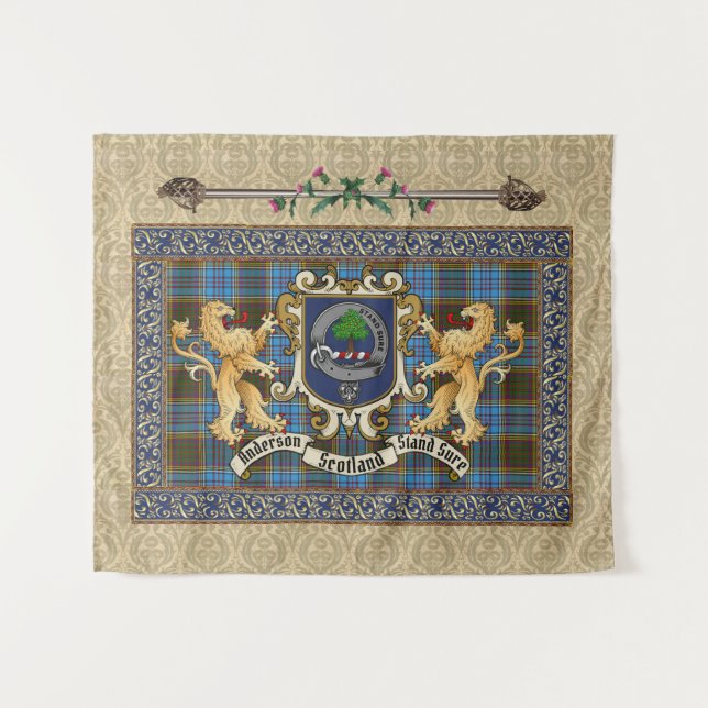 Anderson Clan Badge & Tartan avec Tapisserie Lions (Devant (Horizontal))