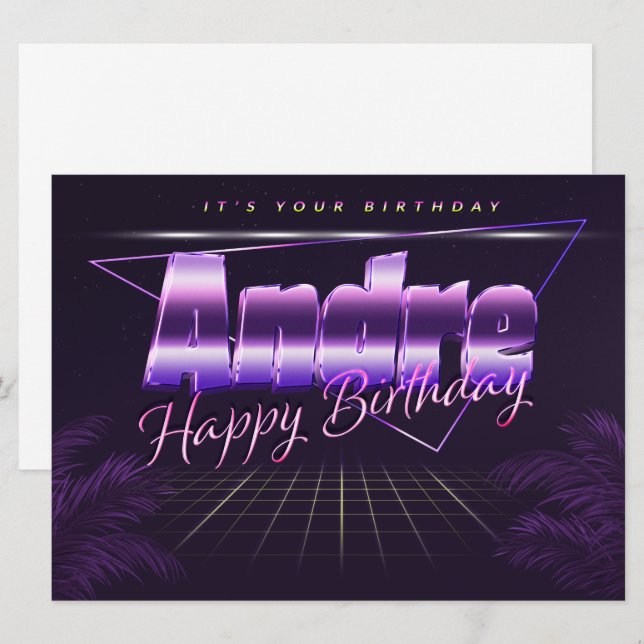 André Name Prénom lila retro Carte Anniversaire (Devant / Derrière)