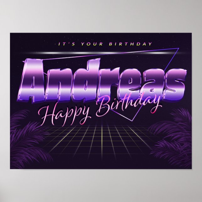 Andreas Nom Vorname lila retro Poster Geburtstag (Devant)