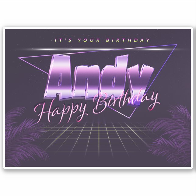 Andy Name Prénom lila retro Sticker (Devant)