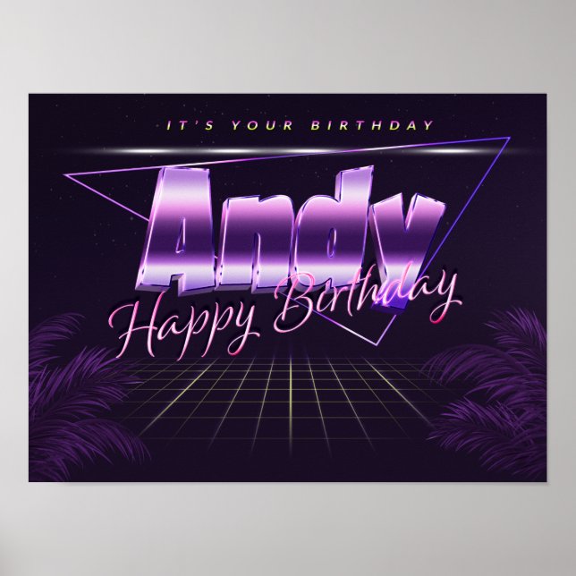 Andy Nom Vorname lila retro Poster Geburtstag (Devant)