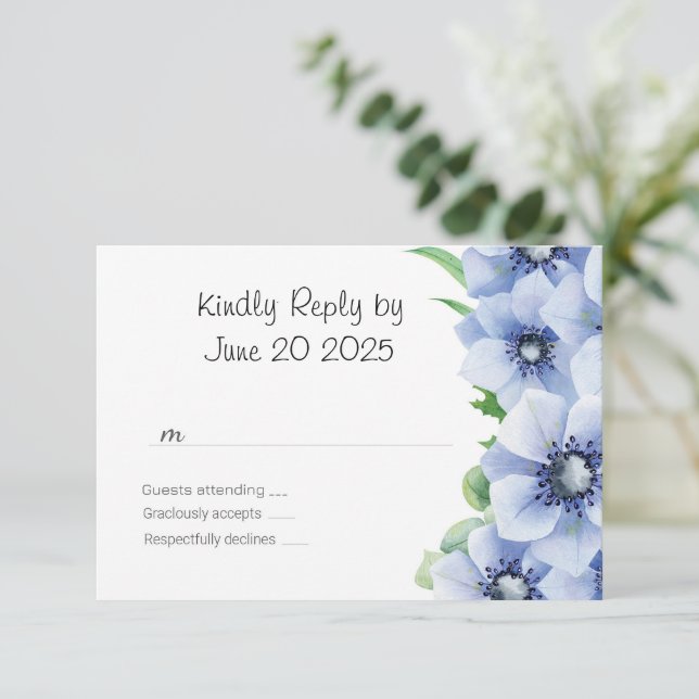 Anémone bleue et RSVP de mariage Eucalyptus (Debout devant)