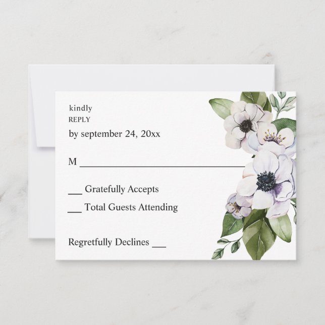 Anémone Floral Blanc pas de RSVP de repas (Devant)