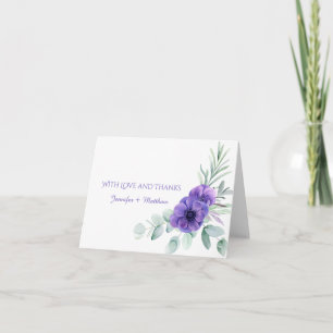 Anémone violette aquarelle et verdure Merci