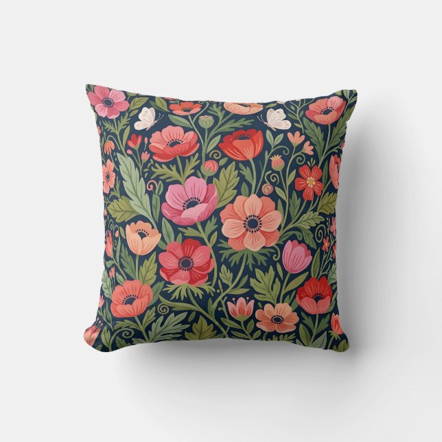 Anémones Abstraites Papillons Coussin Jeté (Recto)
