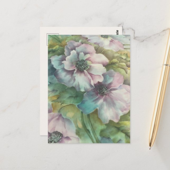 Anémones Aquarelle  Fleur  Carte postale (Devant/Arrière en situation)