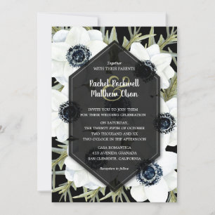 Anemones Botanical Black and White Wedding Invite