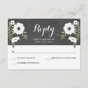 Anémones peintes en tableau noir - Carte RSVP